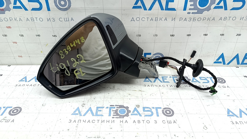 Зеркало боковое левое в сборе VW Tiguan 22-24 8+2 пина, поворотник, BSM, подогрев, серебро