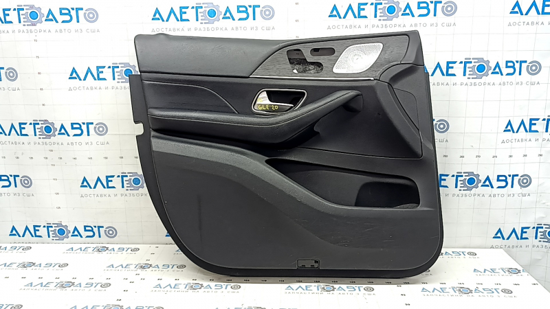 Обшивка дверей картка передня ліва Mercedes W167 GLE 350 450 20-26 чорна шкіра, з підсвічуванням неробочої, підлокітник шкіра чорна, вставка під сіре дерево, Burmester, з ручкою, контакт з водою, цар