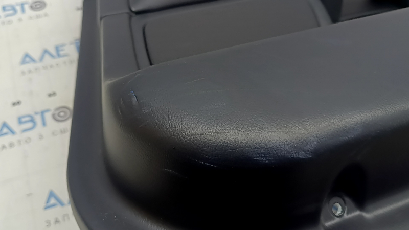 Обшивка дверей картка задня права Lincoln MKZ 17-20 чорна з чорною вставкою шкіра, підлокітник чорна шкіра, вставка коричневе дерево глянець, під пищалку, з підсвічуванням, з ручкою, подряпини, надрив