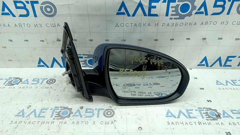 Зеркало боковое правое в сборе Hyundai Tucson 19-21 подогрев, BSM, синий R2U, 7 пинов, полез лак