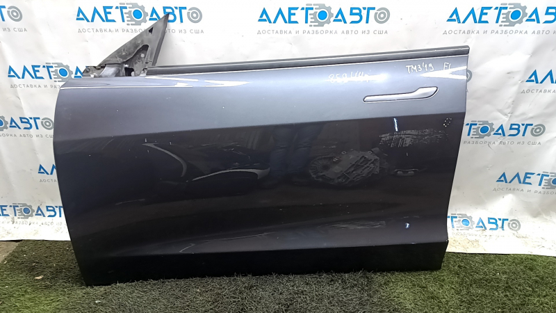 Дверь в сборе передняя левая Tesla Model 3 18-20 графит PMNG, царапина, царапины на ручке, скол краски