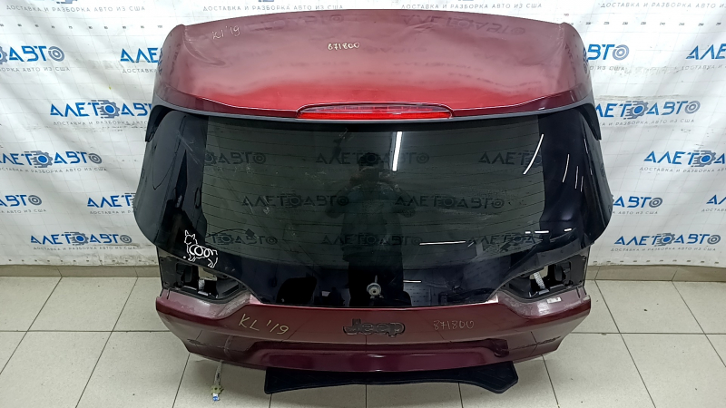 Дверь багажника голая со стеклом Jeep Cherokee KL 19-23 красный PRV, с спойлером и стоп сигналом