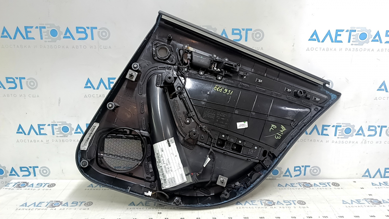 Обшивка дверей картка ззаду ліва Audi A4 B8 13-16 чорна, з чорною вставкою шкіра, підлокітник чорна шкіра, молдинг під темне дерево, з ручкою, вм'ятина, подряпини, надламані кріплення