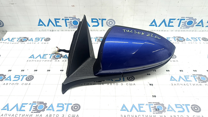 Зеркало боковое левое в сборе Hyundai Tucson 22-26 8 пинов, поворотник, подогрев, BSM, синее