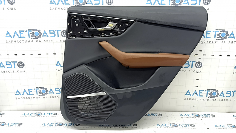 Обшивка дверей картка задня права Audi Q8 19-26 чорна шкіра без шторки, Bang and Olufsen, підлокітник шкіра коричнева, з накладкою під динамік, з підсвічуванням, з ручкою і попільницею