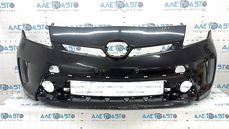 Бампер передний голый Toyota Prius 30 13-15 рест, черный, прижат, надорван, трещина, царапины, надломаны крепления