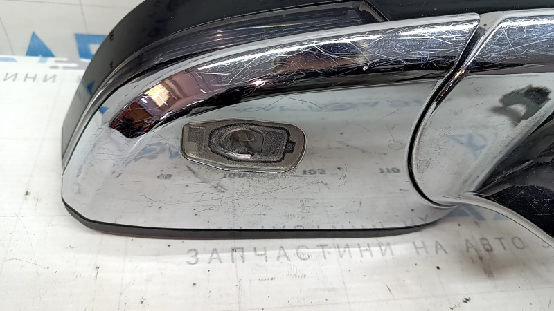 Зеркало боковое правое в сборе Lincoln MKZ 17-18 14 пинов, поворотник, подогрев, проекция, автоскладывание, черное, хром, царапины, песок, скол на поворотнике, тычка на хроме