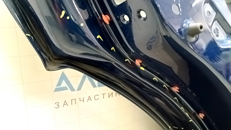 Дверь голая задняя левая Kia Niro 17-22 синий C3U, с верхним молдингом хром, замята, заломы, царапины