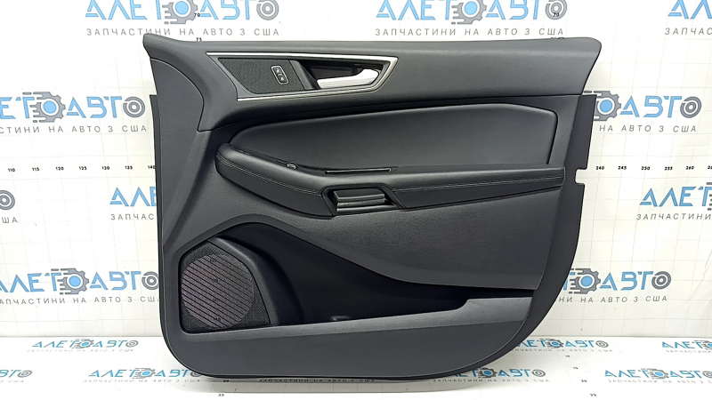 Обшивка двери карточка передняя правая Ford Edge 19-24 черная, SEL, ST-Line, вставка черная кожа, подлокотник черная кожа, с накладкой управления стеклоподъемником и кнопкой центрального замка, царапины