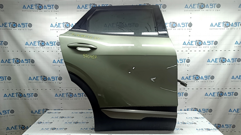 Дверь в сборе задняя правая Kia Sportage 23-26 зеленый JUG, оплавлены уплотнители, в копоти