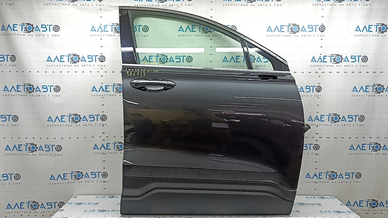 Дверь в сборе передняя правая Hyundai Santa Fe 19-23 keyless, триплекс, графит T2G, ручка с хром, вмятина