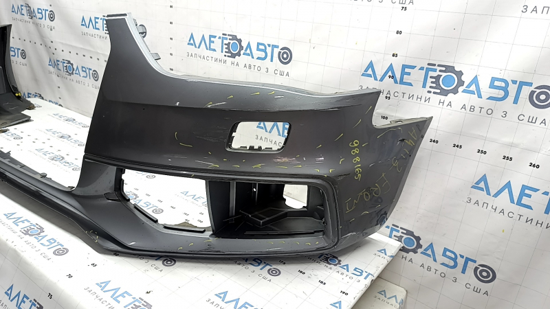 Бампер передний голый Audi A4 B8 13-16 рест, S-Line, серебро, под омыватели фар, без заглушек, царапины, прижат, треснут, надломаны крепления, сломано крепление