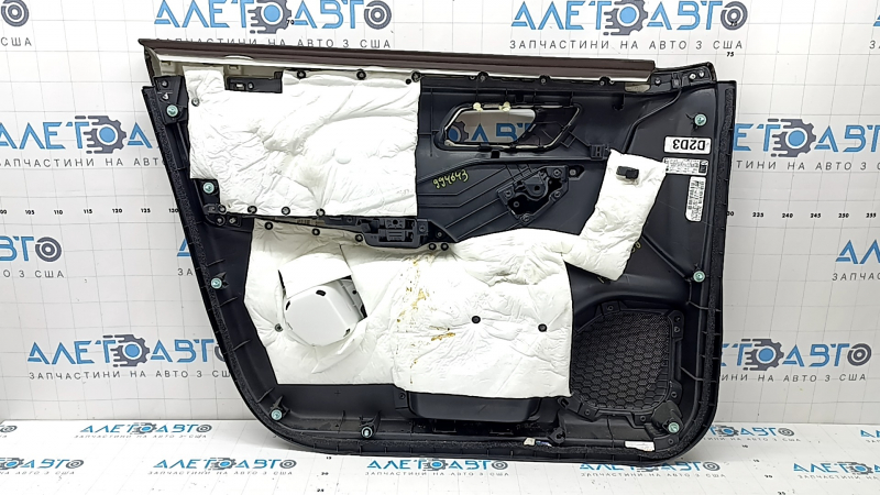 Обшивка дверей картка передня права Nissan Rogue 21-22 чорна з чорною вставкою шкіра, шкіра підлокітник, коричневий верх, з накладкою, потерта