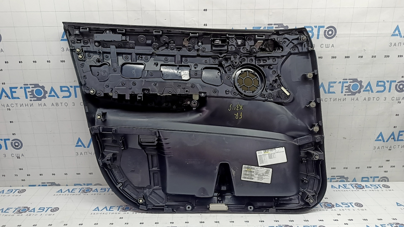 Обшивка двери карточка передняя правая в сборе BMW X3 F25 11-17 кожа черная, подлокотник кожа черная, вставка кожа черная, молдинг под дерево, с ручкой, Harman Kardon, царапины, облезла ручка, воздух на молдинге