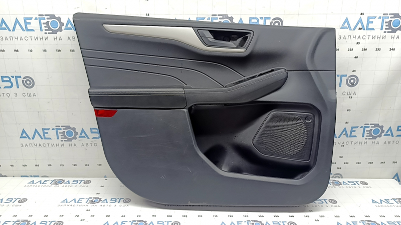 Обшивка дверей картка передня ліва Ford Escape MK4 20-22 тип 2, чорна, підлокітник шкіра чорний, сірий молдинг, з ручкою, подряпини