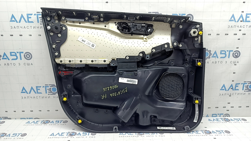 Обшивка дверей картка передня права Ford Escape MK4 20-22 тип 2, чорна, підлокітник шкіра чорний, сірий молдинг, з ручкою, подряпини