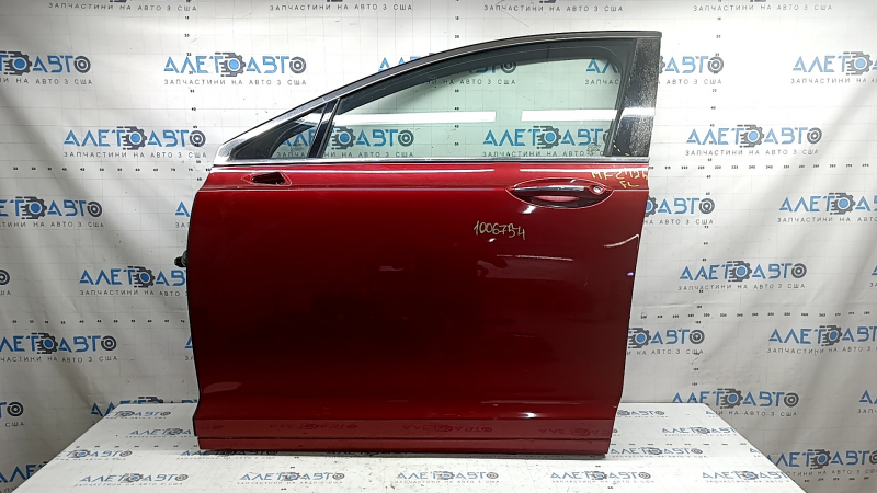 Двері в зборі передня ліва Lincoln MKZ 13-20 keyless, червоний RR, накладка з кодом, потріскана бічна накладка, порваний ущільнювач