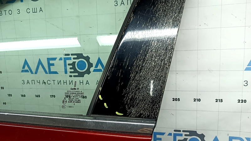 Двері в зборі передня ліва Lincoln MKZ 13-20 keyless, червоний RR, накладка з кодом, потріскана бічна накладка, порваний ущільнювач