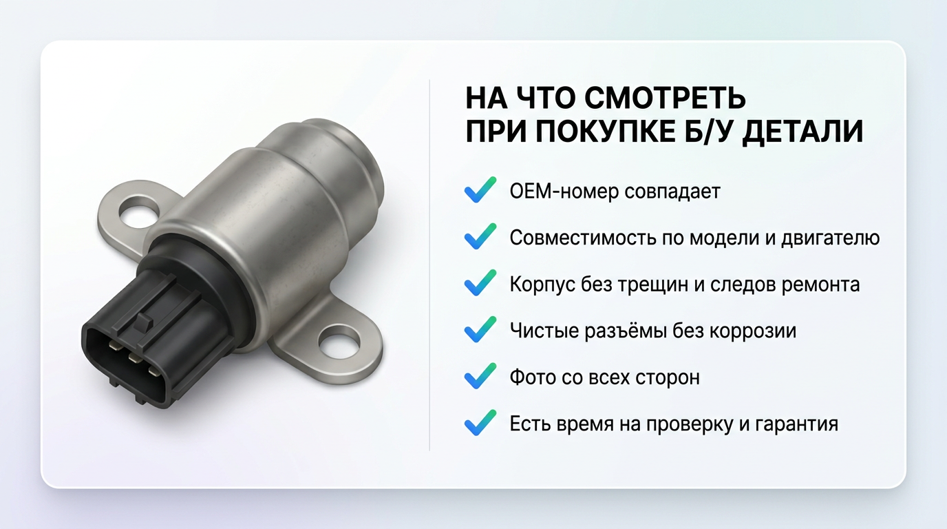 Инфографика, подсказывающая водителю, какие пункты чек‑листа сверить перед заказом Б/У детали