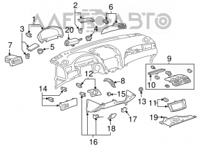 Панель верхняя воздуховод центральный и часы Toyota Solara 04-06