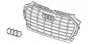 Решетка радиатора grill в сборе Audi Q5 80A 21-24 решетка и молдинг черный глянец, эмблема хром, S-Line