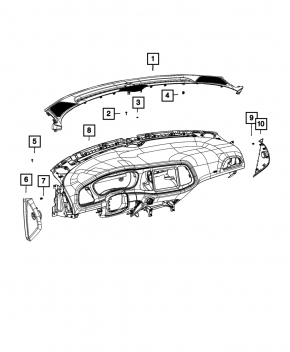 Торпедо передняя панель с AIRBAG Dodge Challenger 15-23 рест, черная