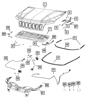 Уплотнитель капота Jeep Cherokee KL 19-23 лев