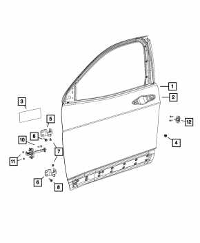 Дверь в сборе передняя левая Jeep Cherokee KL 14-20 keyless, белый PW7, тычки