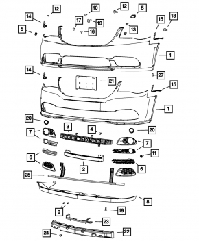 Губа переднего бампера Dodge Grand Caravan 11-20