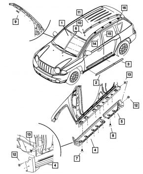 Порог задний правый Jeep Compass 11-16