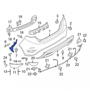 Крепление заднего бампера левое внешнее Ford Fiesta 11-19 5d