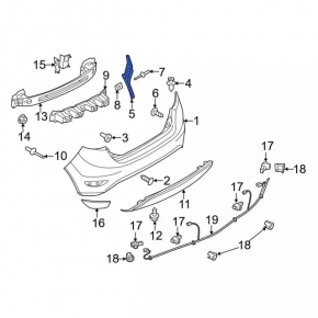 Крепление заднего бампера левое внешнее Ford Fiesta 11-19 5d
