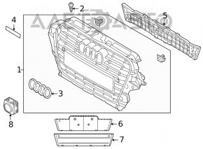 Решетка радиатора grill Audi Q5 8R 13-17 рест под парктроники, глянец, хром, с эмблемой quattro, незаводские отверстия, потёртость