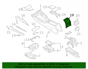 Накладка центральной консоли задняя Audi A4 B9 17-25 черная, под прикуриватель, 2 части