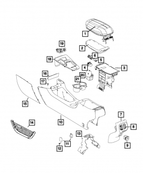 Подлокотник Jeep Cherokee KL 14-18 кожа, черный, черная строчка