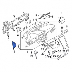 Накладка торпеды боковая левая Ford Fusion mk5 17-20 серая