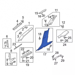 Накладка центральной стойки верхняя ремень левая Ford Fusion mk5 17-20 серая