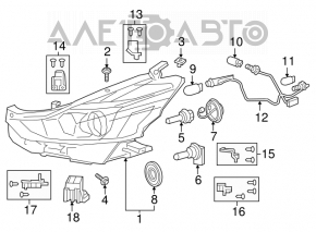 Фара передняя левая Toyota Prius V 15-17 голая, галоген, под полировку, сломано крепление