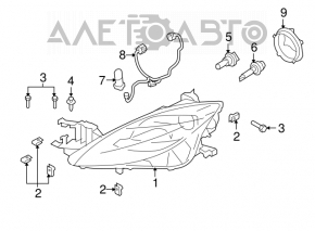 Фара передняя левая галоген Mazda6 09-10 usa