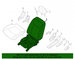 Водительское сидение Nissan Leaf 13-17 без airbag, подогрев, ткань черное, механическое