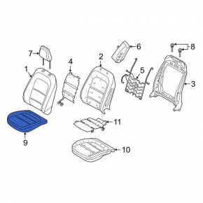 Обшивка спинки водительского сиденья Ford Escape MK4 20-22 кожа, бежевая с черным, перфорация, примята кожа
