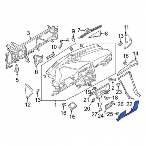 Накладка колени водителя Ford Fusion mk5 17-20 черная, царапины