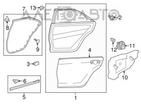 Двері в зборі ззаду права Toyota Camry v55 15-17 usa, чорний 218