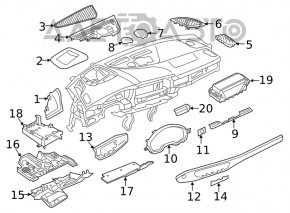 Накладка передней панели правая Audi A4 B9 17-20 серая, царапины, сломаны крепления