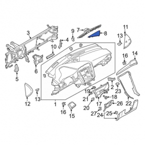 Накладка торпеды центральная под динамик Ford Fusion mk5 17-20 черная