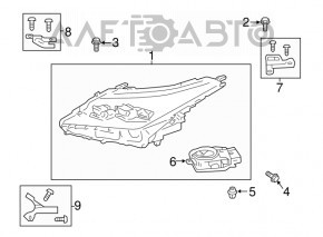 Фара передняя правая в сборе Lexus RX350 RX450h 16-19 без AFS LED 3 линзы