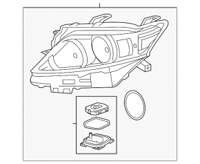 Фара передняя правая голая Lexus RX350 RX450h 13-15 рест ксенон