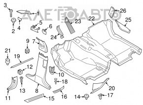Накладка порога внутренняя задняя правая BMW 5 F10 11-16 черная, надломано крепление