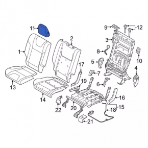 Подголовник 2 ряда правый Ford Escape MK3 17-19 рест, ткань черная, серая строчка
