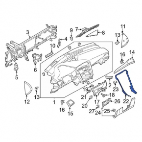 Накладка торпеды центральная Ford Fusion mk5 17-20 черная